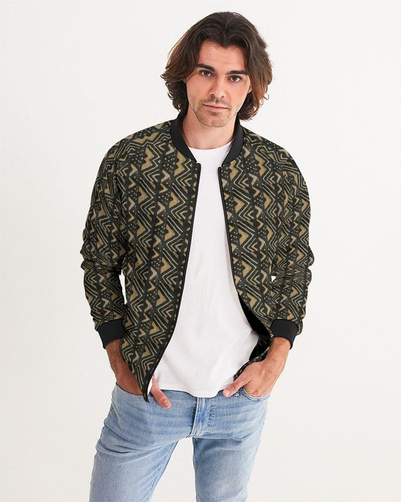 D’IYANU ISE Men's African Print Reversible Bomber Jacket (Grayscale Tribal) Black / XL