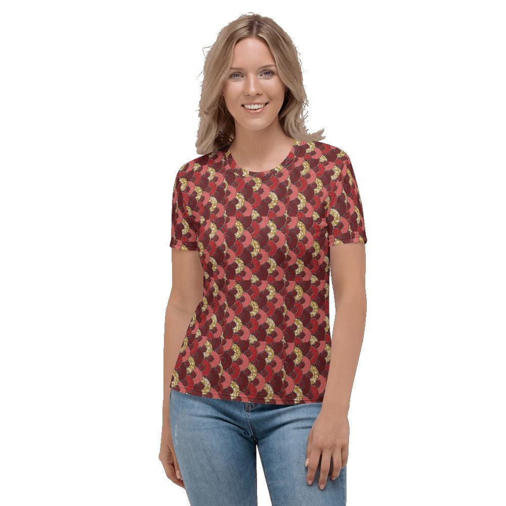 Red Mustard Scalloped African print Women's T-shirt