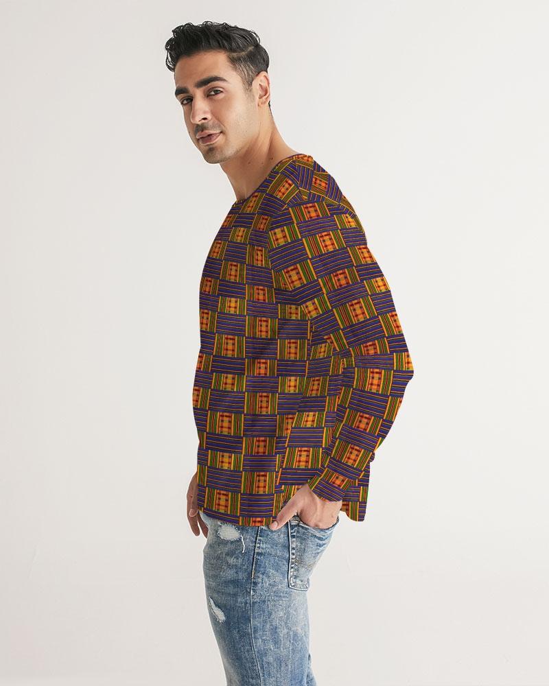 Kente Cloth Yellow/Royal Blue Print Long Sleeve Button Up Shirt