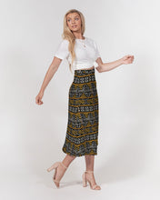 Load image into Gallery viewer, Black Yellow Bogolan African Print Women&#39;s A-Line Midi Skirt