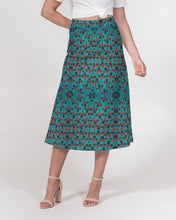 Load image into Gallery viewer, Teal Black African Print Women&#39;s A-Line Midi Skirt