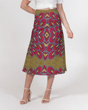 Load image into Gallery viewer, Red Gold African print Women&#39;s A-Line Midi Skirt