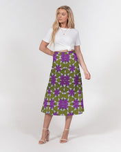 Load image into Gallery viewer, Yellow purple African Print Women&#39;s A-Line Midi Skirt