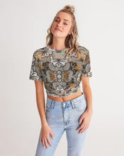 Load image into Gallery viewer, Black Gold African Print Women&#39;s Twist-Front Cropped Tee YaYa+Rule