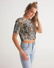 Load image into Gallery viewer, Black Gold African Print Women&#39;s Twist-Front Cropped Tee YaYa+Rule