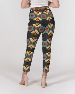 Black Multi Color African print Women's Belted Tapered Pants YaYa+Rule