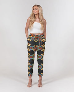 Black Multi Color African print Women's Belted Tapered Pants YaYa+Rule