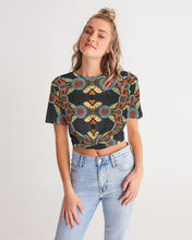 Load image into Gallery viewer, Black Multi Color African print Women&#39;s Twist-Front Cropped Tee YaYa+Rule