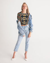Load image into Gallery viewer, Black Multi Color African print Women&#39;s Twist-Front Cropped Tee YaYa+Rule