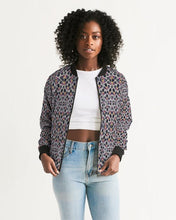 Load image into Gallery viewer, Black Purple Feather African Print Women&#39;s Bomber Jacket YaYa+Rule