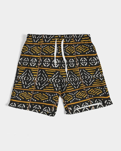 Black Yellow Bogolan African Print Men's Swim Trunk YaYa+Rule
