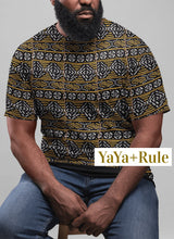 Load image into Gallery viewer, Black Yellow Bogolan African Print Men&#39;s T-shirt YaYa+Rule