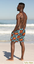 Load image into Gallery viewer, Blue-Orange-Adinkra-print Men&#39;s Swim Trunk YaYa+Rule