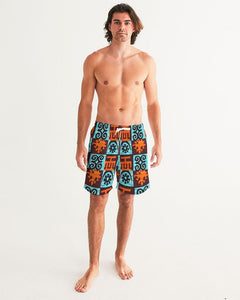 Blue-Orange-Adinkra-print Men's Swim Trunk YaYa+Rule