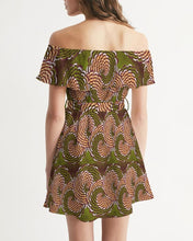 Load image into Gallery viewer, Green Brown Flower African print Women&#39;s Off-Shoulder Dress YaYa+Rule