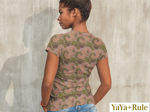 Green Flower African Print Women's T-shirt YaYa+Rule