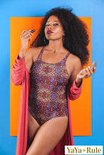 Load image into Gallery viewer, Orange Purple African Print One-Piece Swimsuit YaYa+Rule