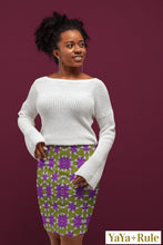 Load image into Gallery viewer, Purple Yellow African Print Pencil Skirt YaYa+Rule