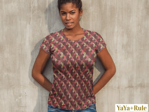 Red Mustard Scalloped African print Women's T-shirt YaYa+Rule