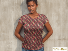 Load image into Gallery viewer, Red Mustard Scalloped African print Women&#39;s T-shirt YaYa+Rule