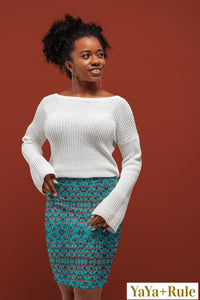 Teal Black African Print Pencil Skirt YaYa+Rule