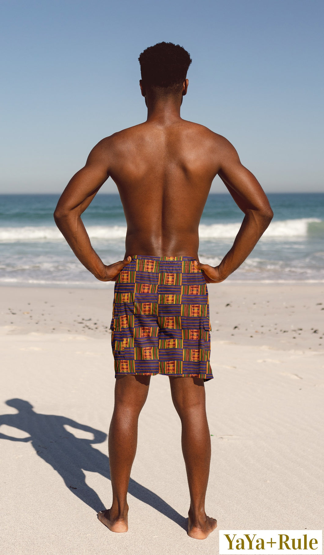 Yellow Blue Kente African Print Men's Swim Trunk YaYa+Rule