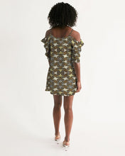 Load image into Gallery viewer, Yellow Brown African Print Women&#39;s Open Shoulder A-Line Dress YaYa+Rule