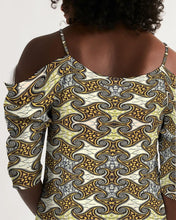 Load image into Gallery viewer, Yellow Brown African Print Women&#39;s Open Shoulder A-Line Dress YaYa+Rule