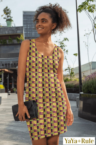 Yellow Purple Kente African Print Dress YaYa+Rule