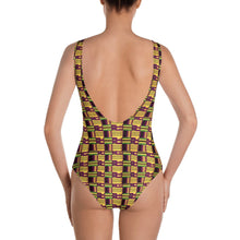 Load image into Gallery viewer, Yellow Purple Kente African Print One-Piece Swimsuit YaYa+Rule
