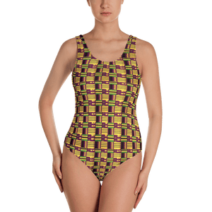 Yellow Purple Kente African Print One-Piece Swimsuit YaYa+Rule