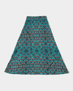 Teal Black African Print Women's A-Line Midi Skirt