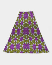 Load image into Gallery viewer, Yellow purple African Print Women&#39;s A-Line Midi Skirt