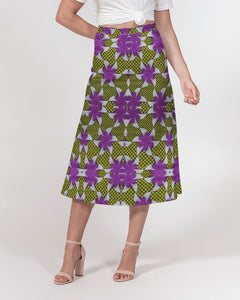 Yellow purple African Print Women's A-Line Midi Skirt