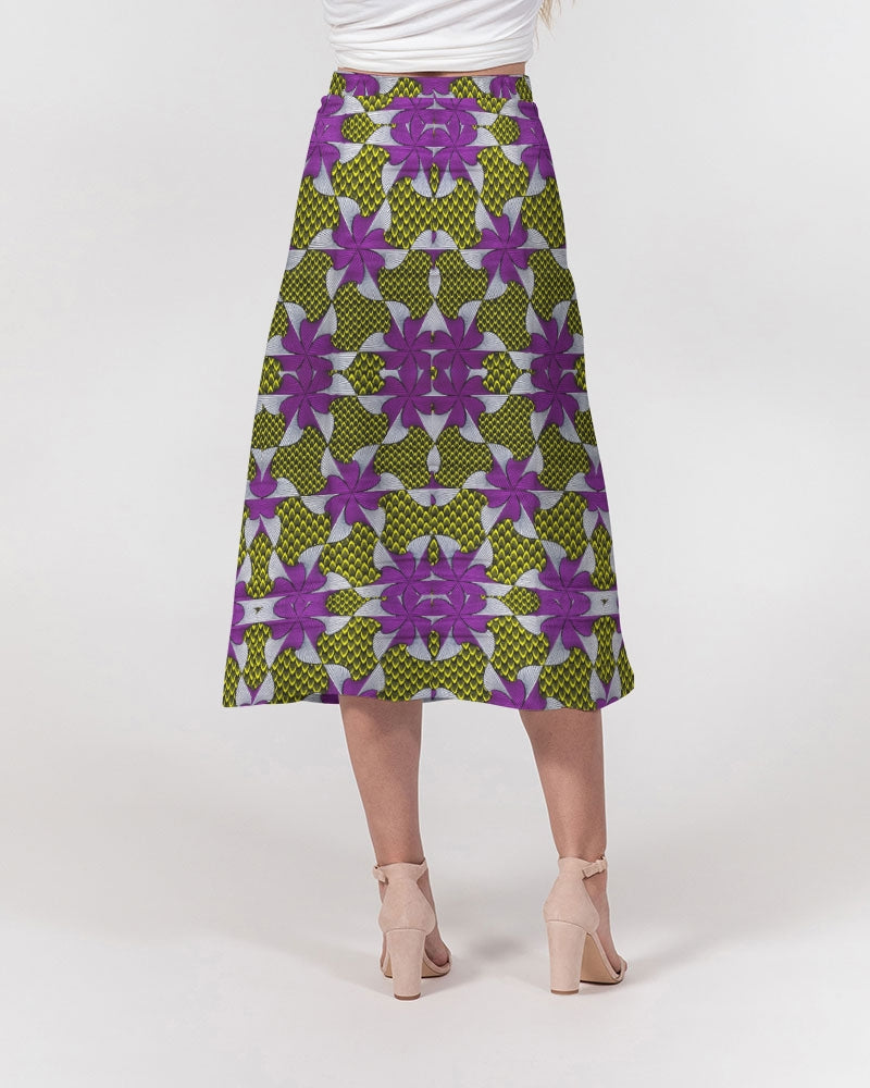 Yellow purple African Print Women s A Line Midi Skirt