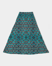 Load image into Gallery viewer, Teal Black African Print Women&#39;s A-Line Midi Skirt