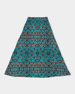 Teal Black African Print Women's A-Line Midi Skirt